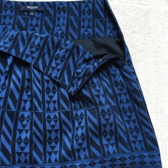 Madewell | 100% Silk Skyline Skirt Blue Geometric Print Size 2 XS - Picture 5 of 9